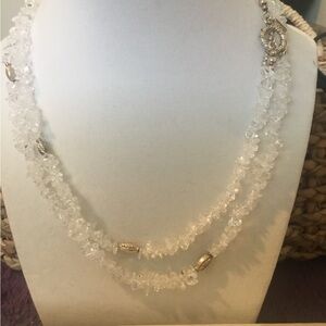 Vintage NWOT Natural White Quartz Gemstone & Sterling Silver Toggle Necklace